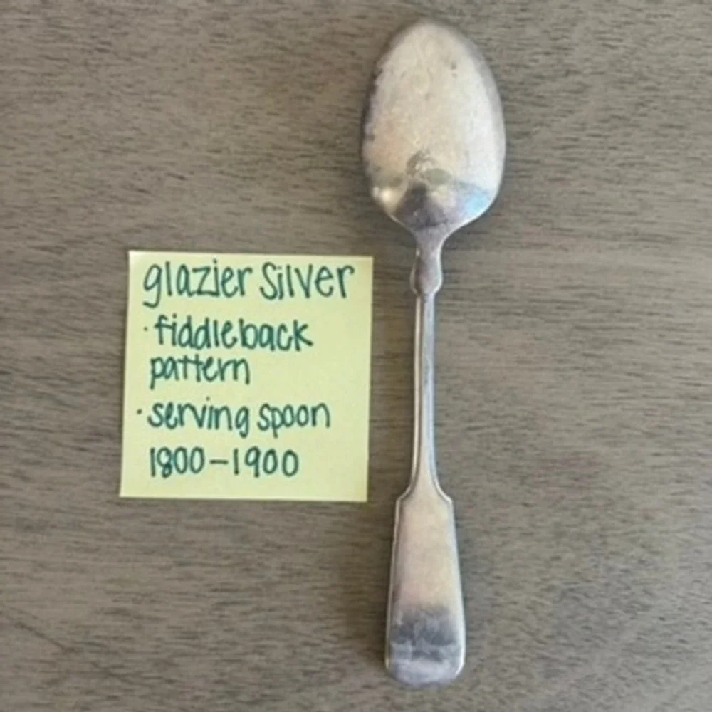 Antique‎ Glazier Silverplate Fiddleback Pattern Serving Spoon, 1800s Silverware